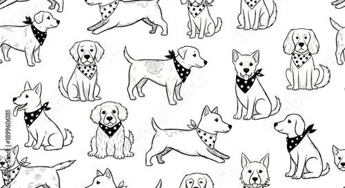 Playful Dogs Pattern Illustration, Fun and Whimsical Design, Graphic Art, Home Decor, Cute Animal Art