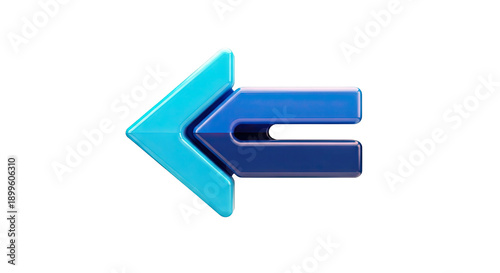 3D Blue Arrow Pointing Left on White Background