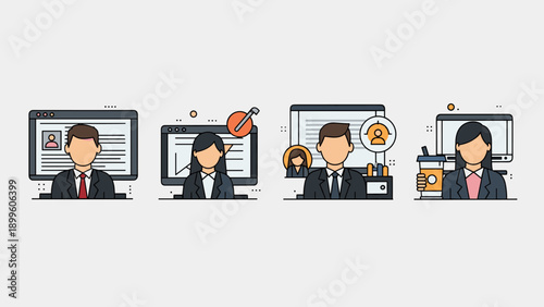 Business People Icons with Computer Screens