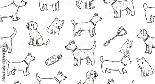 Playful Dogs Pattern, Cute Pets, Cartoon Style, Illustration, Fun Environment, Top-Down View, Pet Lovers Design