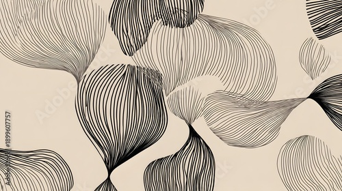 Minimalist line art pattern, black lines on beige background, contemporary