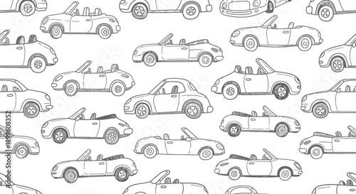 Vibrant Action Patterns, Convertible Cars, Urban Setting, Illustration, Creative Environment, Aerial View, Auto Design Concept