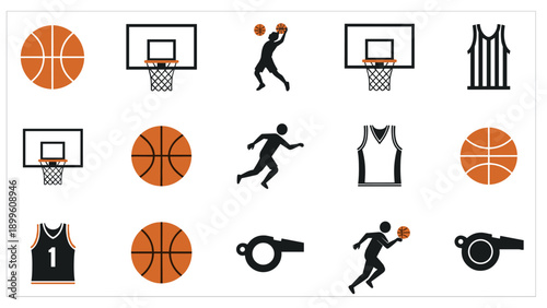 Basketball Sport Game Icons Set