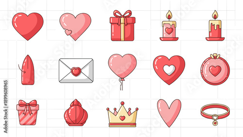 Pink Hearts Gifts and Romantic Elements Collection for Valentine's Day