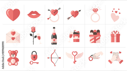 Valentine's Day Love and Romance Flat Design Icon Set