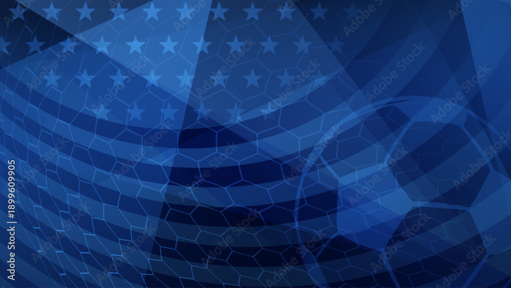 Fototapeta premium A usa-themed soccer background with blue hues, stars, and a soccer ball design, perfect for world cup promotions.