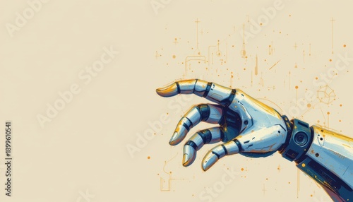 create an illustration featuring a robot hand concept application, with the subject on the right and copy space on the left