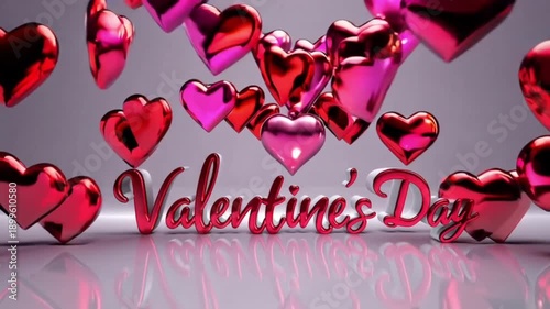 Hearts floating around letters of valentine's day. 3d animation
