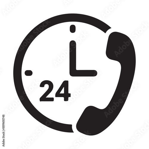 24 hour customer service icons with phone and clock