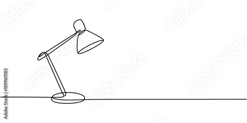 Continuous one line drawing. Lamp on the table. Vector illustration. Table stylish retro electric lamp. floor lamp . A simple line drawing of a desk lamp.