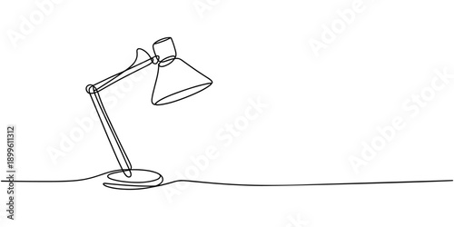 Continuous one line drawing. Lamp on the table. Vector illustration. Table stylish retro electric lamp. floor lamp . A simple line drawing of a desk lamp.