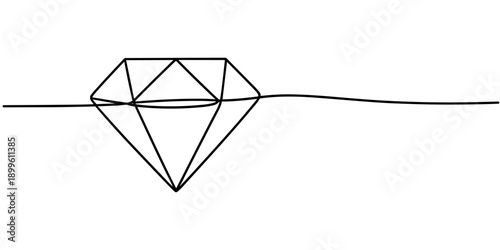 Continuous one line drawing of diamond. One line drawing illustration of luxury diamond. Rare jewelry concept single line. Editable outline