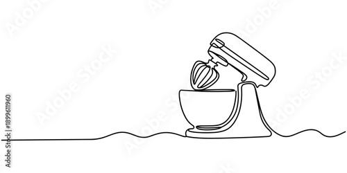 Single continuous line drawing of electric hand mixer for making cookie batter household utensil. Electronic home appliance concept. one line Icon drawing