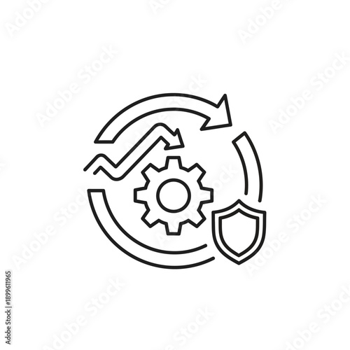 Process optimization with gear, graph, arrows, and shield icon