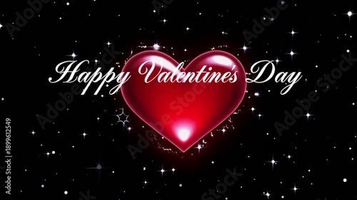 Animation of valentine's day text over red heart on black background
