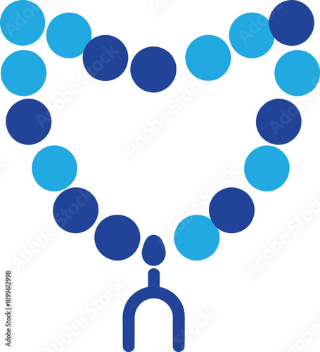 Rosary beads heart shape icon. prayer, religion, spiritual meditation. vector illustration