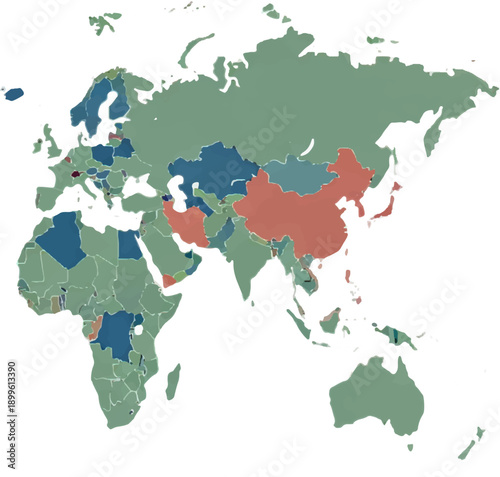 Global Geographic Statistical Data Visualization on a World Map Indicating Diverse Country Performance Levels