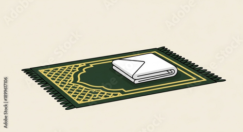 Prayer Mat with Quran on Green Background Islamic Illustration