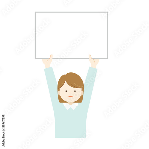 フリップボードを持って説明する女性の上半身イラスト　解説・プレゼン・案内