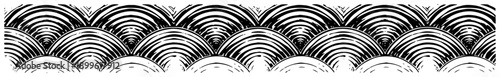 Fotografie Traditional Japanese wave pattern border in textured woodcut and linocut style