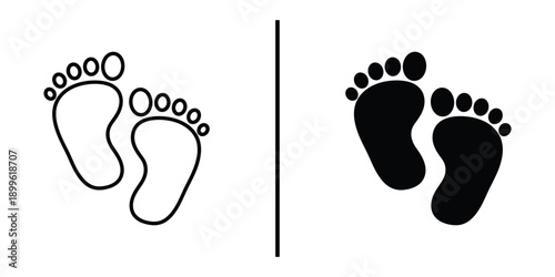 A minimalist illustration of baby footprints in black and white on a clean background