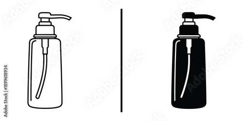 A black and white illustration of two soap dispensers side by side on a plain background