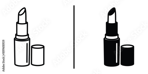 A black and white illustration of lipstick in open and closed positions side by side