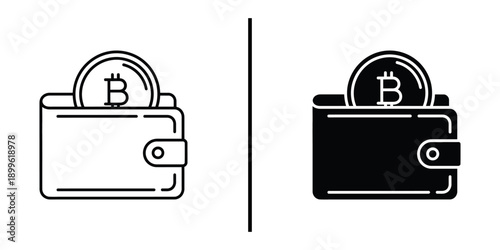A digital illustration of two wallets with bitcoin coins on a white background