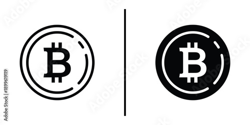 A black and white illustration of two Bitcoin logos side by side on a plain background