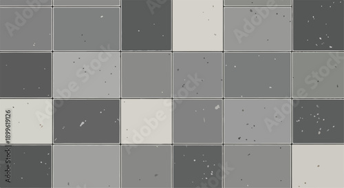 Vector seamless checkered tile pattern with grunge texture in shades of grey and white, abstract geometric background