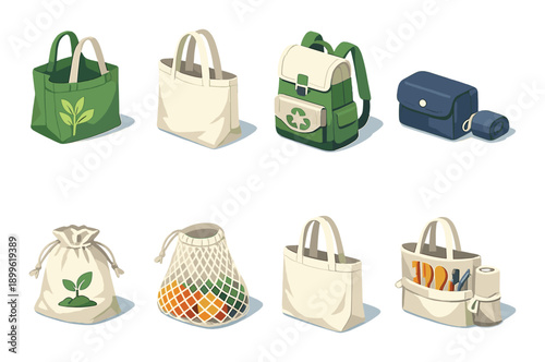 Eco-friendly bags collection featuring various styles and sizes for sustainable living