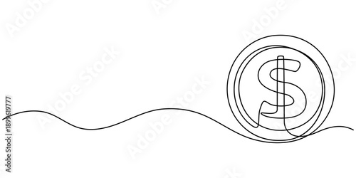 Coins stack continuous one line drawing. Coins money in simple linear style. Coins money symbol of financial success and investment business. Money concept. Vector illustration.