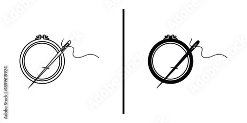 A simple illustration of two sewing needle and thread combinations on a white background