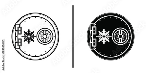 A black and white illustration of two safe locks with keys on a plain background