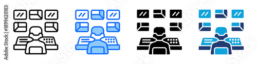 Control Room Icon Set Multi Style Vector Illustration