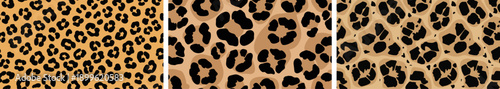 Seamless vector leopard skin pattern with black spots on tan background, animal print texture