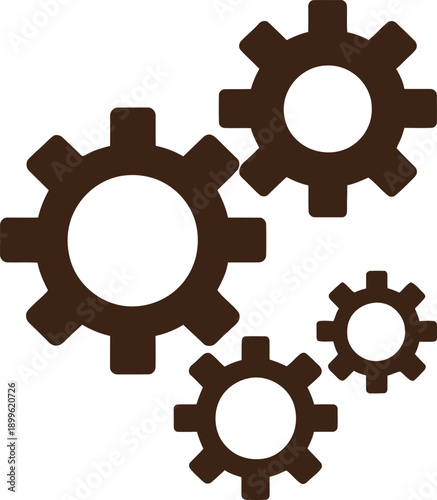 Multiple gears and cogs icon. Process, settings, mechanical engineering, and technical system concept. Vector illustration