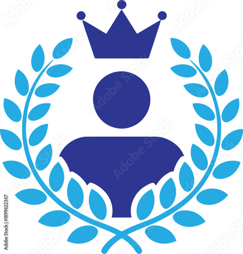 Successful leader icon with crown and laurel. King, winner, champion, and top executive. Vector illustration