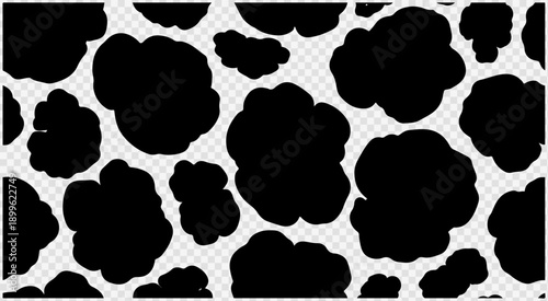 Black and white cow print vector seamless pattern, animal fur texture background for fabric, textile, wallpaper, packaging