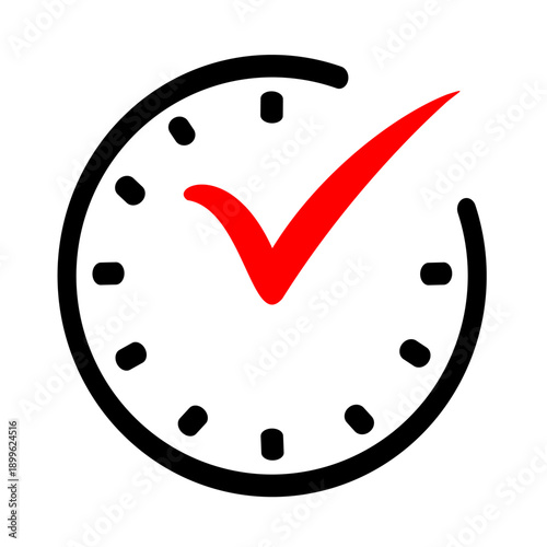 Check mark on clock icon. Real time protection simple line vector icon. Vector graphic, not Artificial Intelligence, logo illustration. Replaceable vector design.