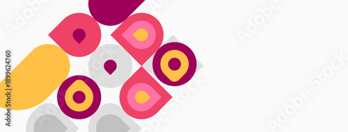 Abstract geometric shapes, circles, squares, overlapping colors. Minimalist design, modern aesthetic, simple composition. Bright hues present.