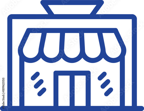 Small business storefront icon with awning. Retail shop, local market, and boutique building symbol. Vector illustration