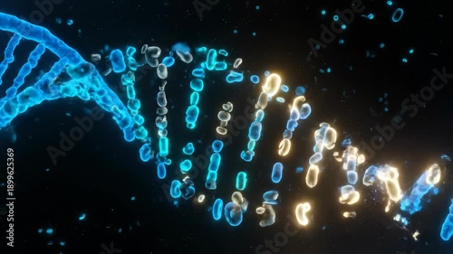 Animated DNA Replication: Unwinding Double Helix with Glowing Strands