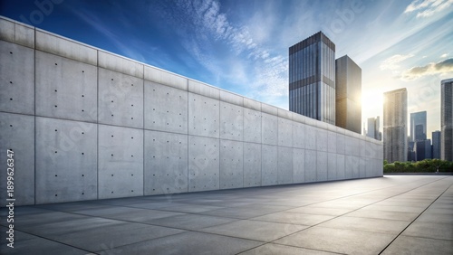 A sleek and modern concrete wall forms a striking backdrop in a contemporary urban landscape