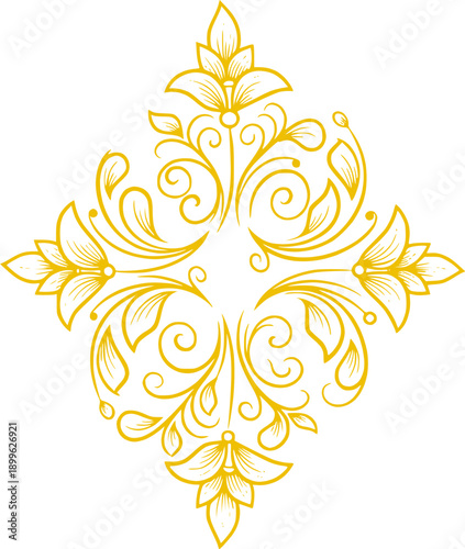 Elegant Floral Ornament in Gold on White Background