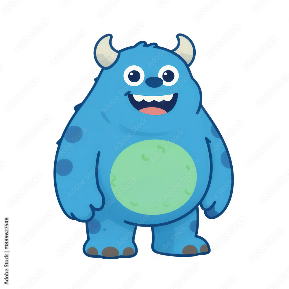Fototapeta premium Blue Cartoon Monster with Green Belly