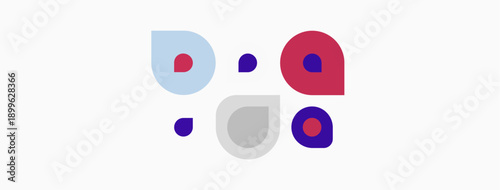 Abstract colorful shapes present. Circles, ovals, dots form playful composition. Minimalist design, light background.