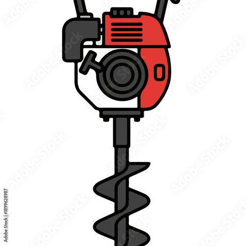 Red and black power auger for digging holes.