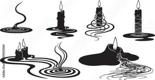 Melting Candles in Various Stages of Burning and Decay