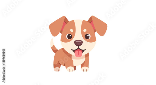 A cartoon dog with a happy expression standing on its hind legs in a playful stance viewed from the front